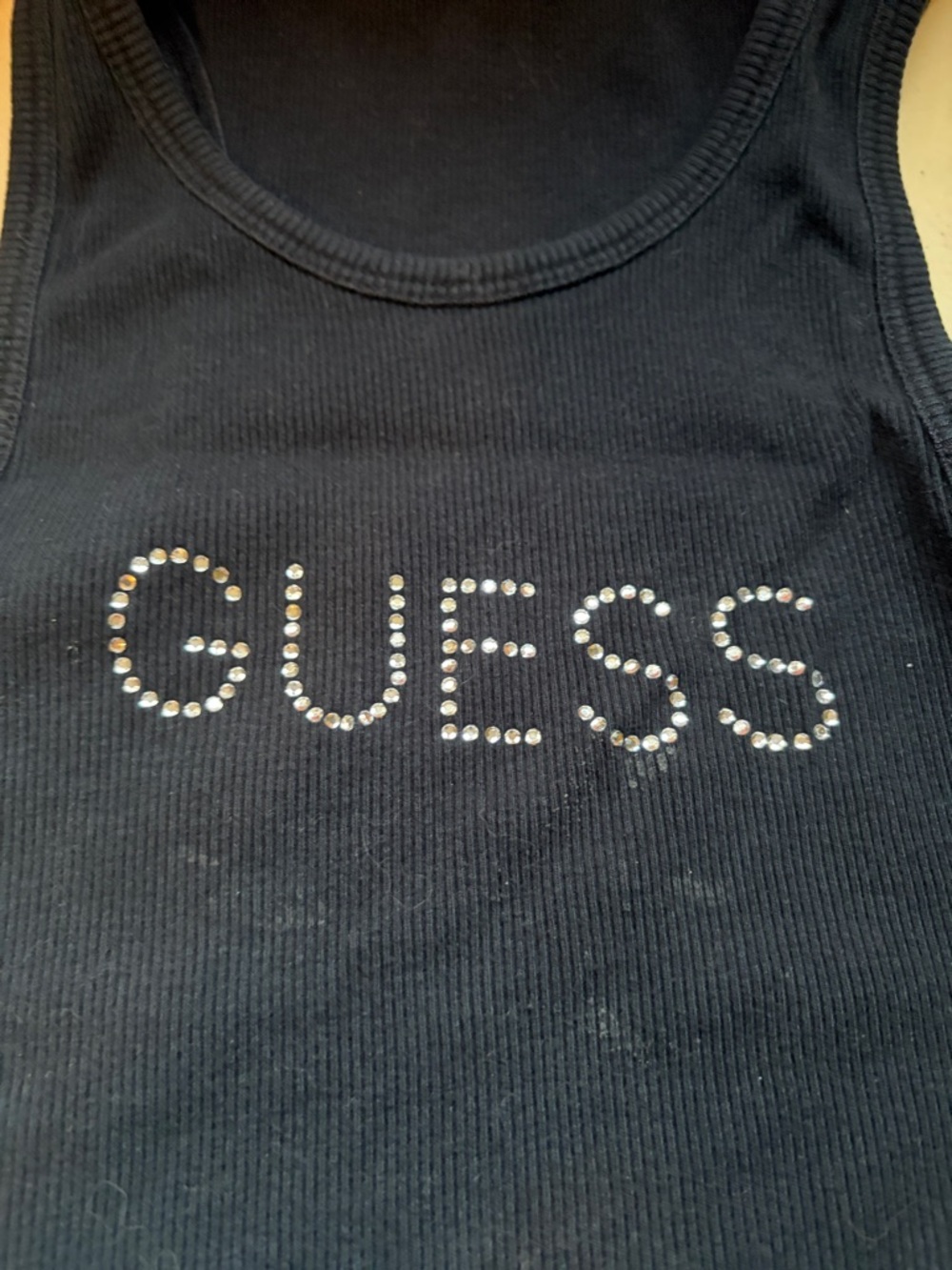 GUESS Black Tank Top with Rhinestone Logo - Picture 2 of 2